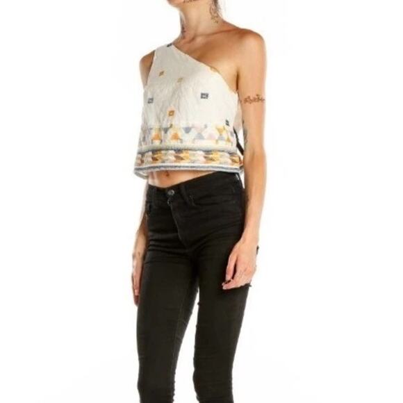 NWT‎ Free People One Shoulder Aztec Bali Baby Boho Embroidered Crop Top Medium - Picture 2 of 13